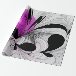 Abstract Black Grey With Magenta Fractal Art Wrapping Paper