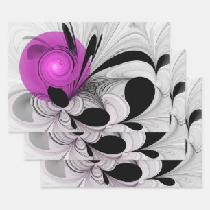 Abstract Black Grey With Magenta Fractal Art Wrapping Paper Sheet