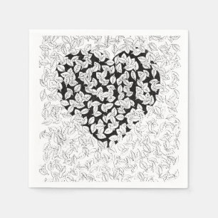 Abstract Black Heart Leaves Doodle Pattern Paper N Napkin