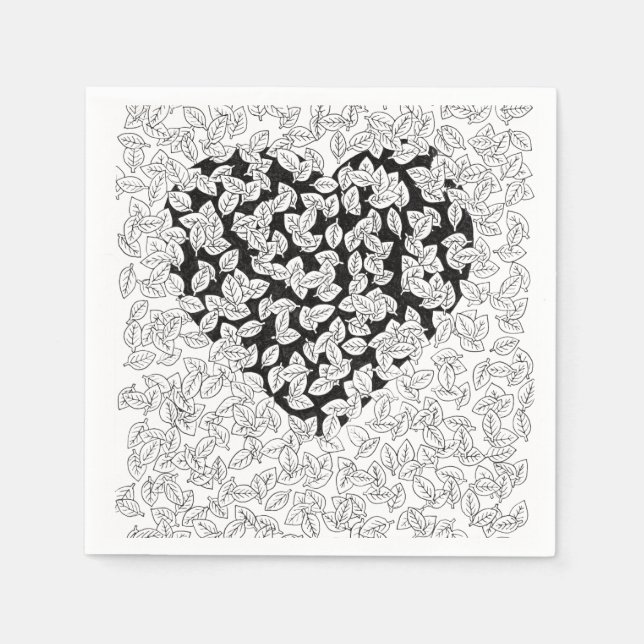 Abstract Black Heart Leaves Doodle Pattern Paper N Napkin (Front)