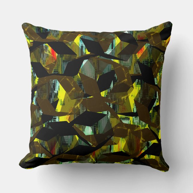 Abstract black hexagons on pixelated image cushion (Front)