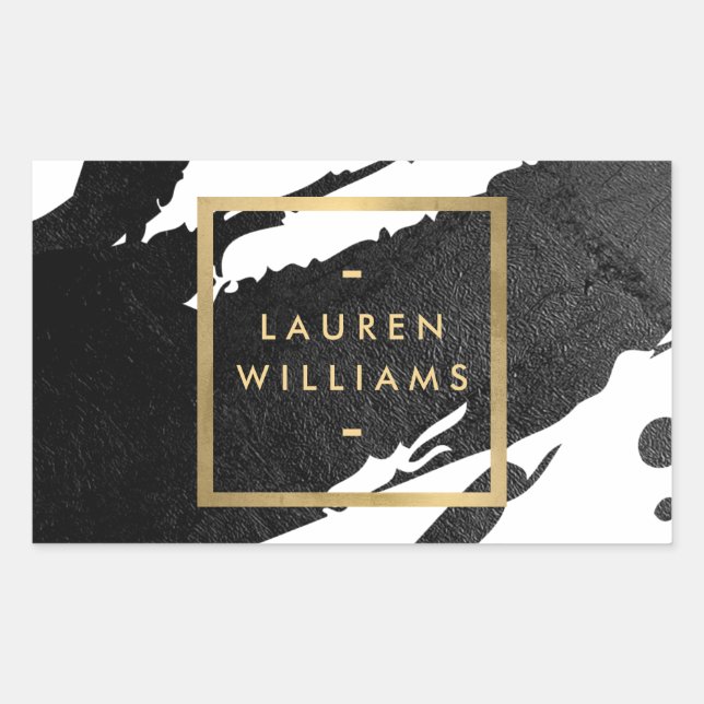 Abstract Black Ink Brushstrokes Rectangular Sticker (Front)