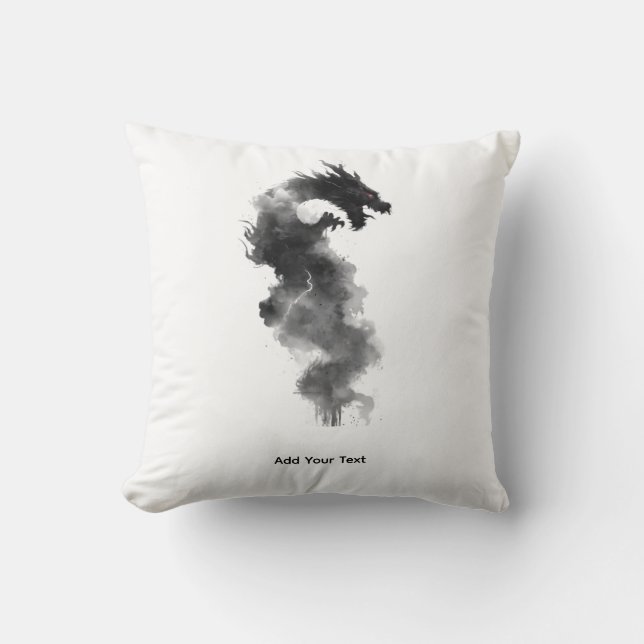 Abstract Black Ink Smoke Dragon Fantasy Pillow (Front)