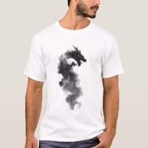 Abstract Black Ink Smoke Dragon Fantasy T-Shirt