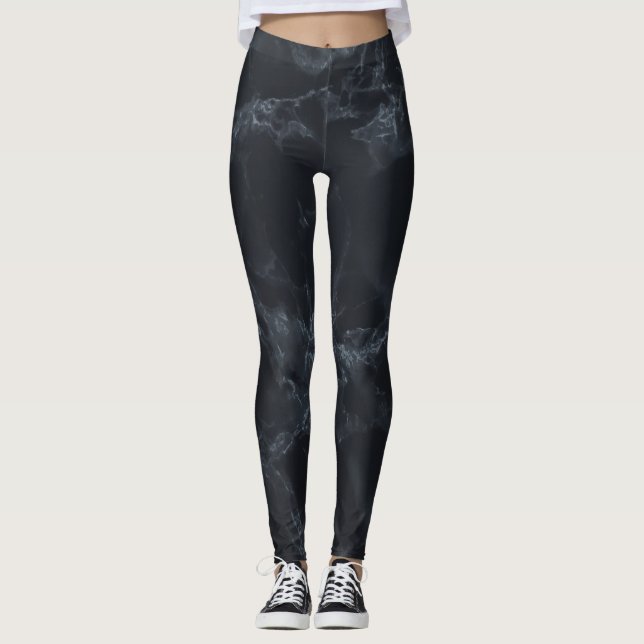 Abstract Black Marble Design Pattern Leggings (Front)