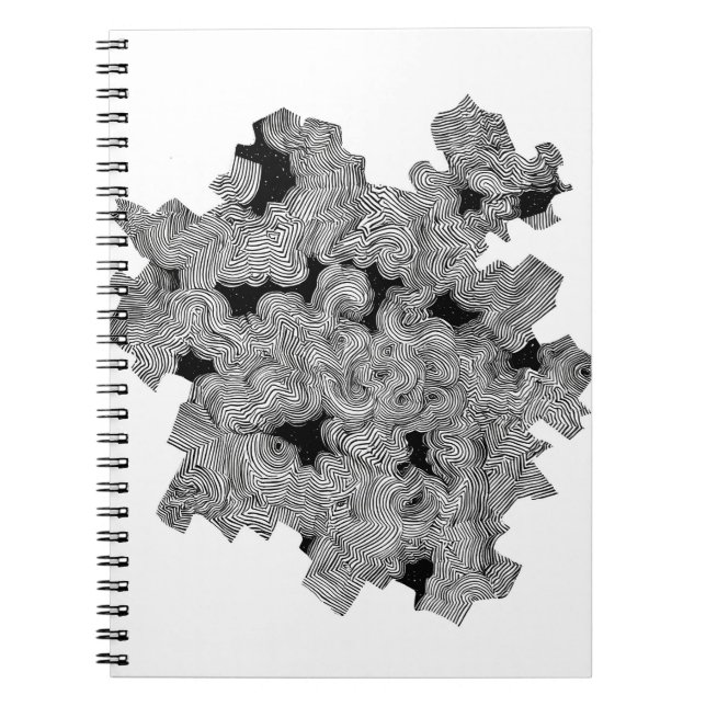 Abstract Black Maze Line Art Pattern Notebook (Front)