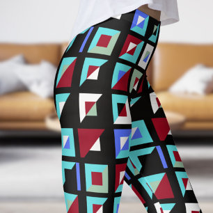 Abstract Black Mosaic Pattern Leggings