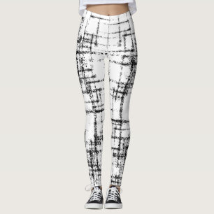 abstract black on white crisscross pattern leggings