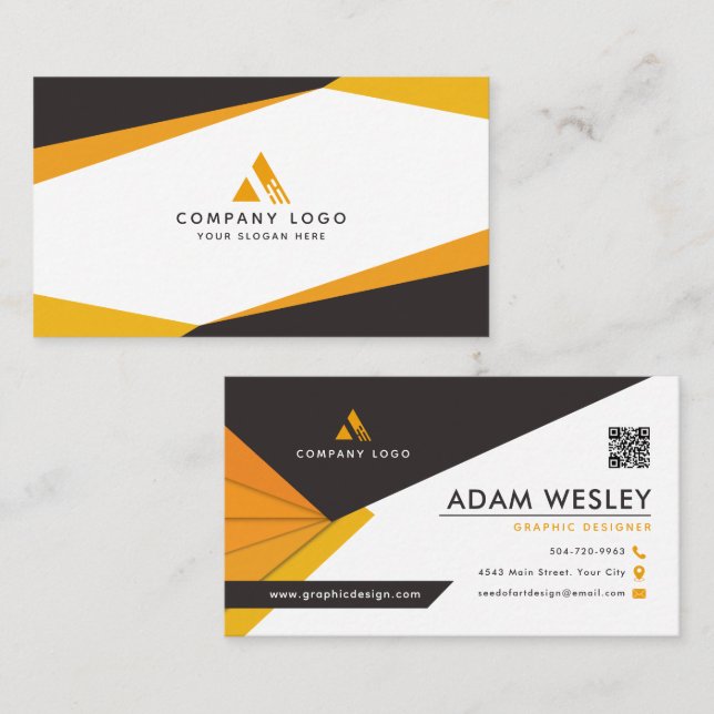 Abstract Black & Orange QR Code Professional  Business Card (Front/Back)