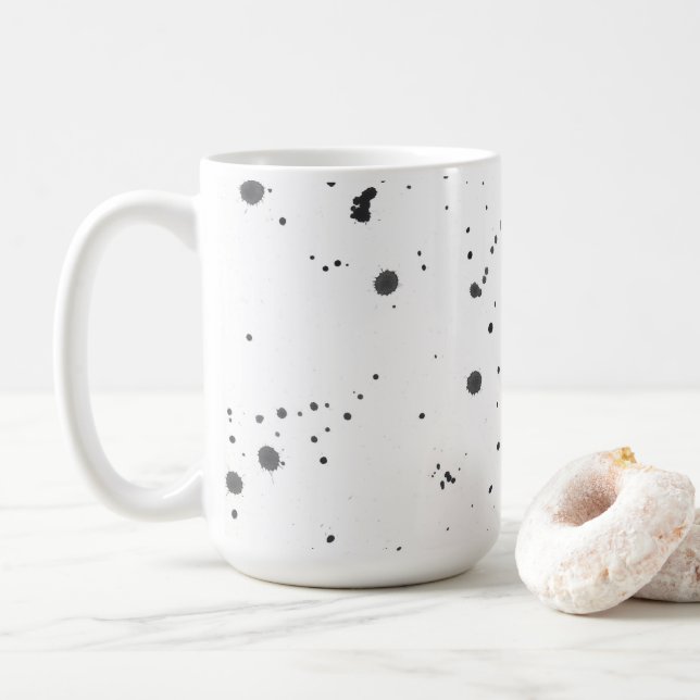 Abstract Black Paint Splash & Splatter Pattern Coffee Mug (With Donut)