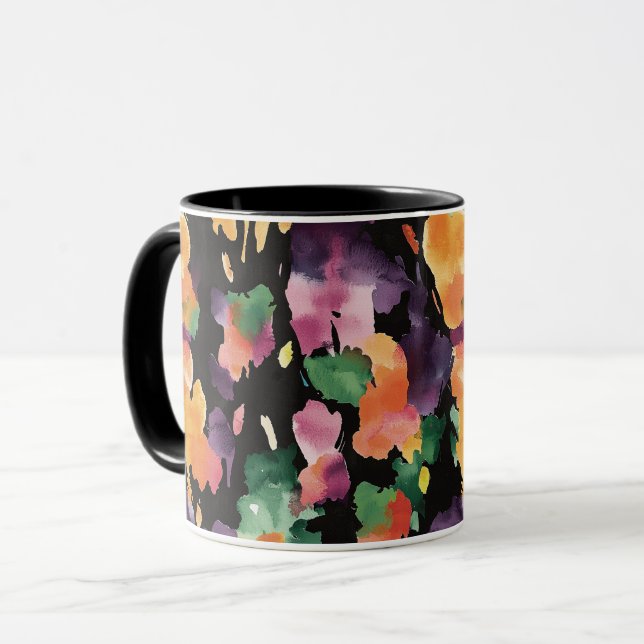 Abstract Black Peach Orange Green Pink Mug (Front Left)