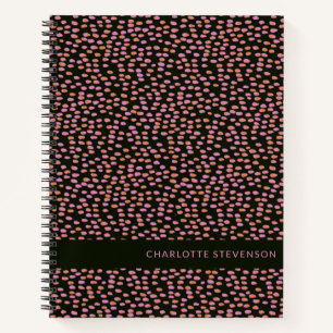 Abstract Black Pink and Orange Dots Personalised Notebook