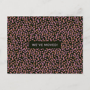 Abstract Black Pink and Orange Dots We've Moved Postcard