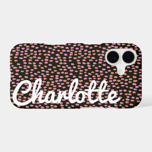 Abstract Black Pink Dots Customised Script Name (Back (Horizontal))