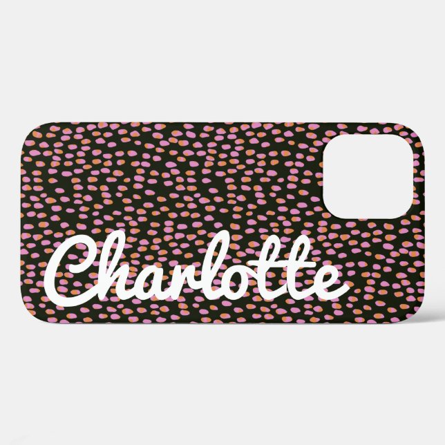Abstract Black Pink Dots Customised Script Name Case-Mate iPhone Case (Back (Horizontal))