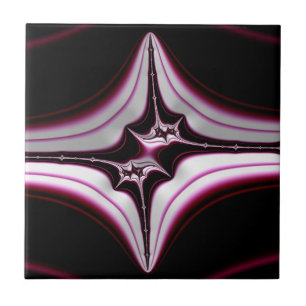 Abstract Black Pink Spiky Fractal Symmetry Ceramic Tile