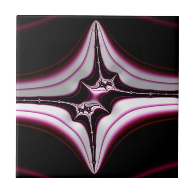 Abstract Black Pink Spiky Fractal Symmetry Ceramic Tile (Front)