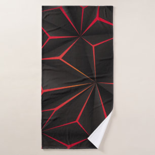 Abstract black polygon red light futuristic techno bath towel
