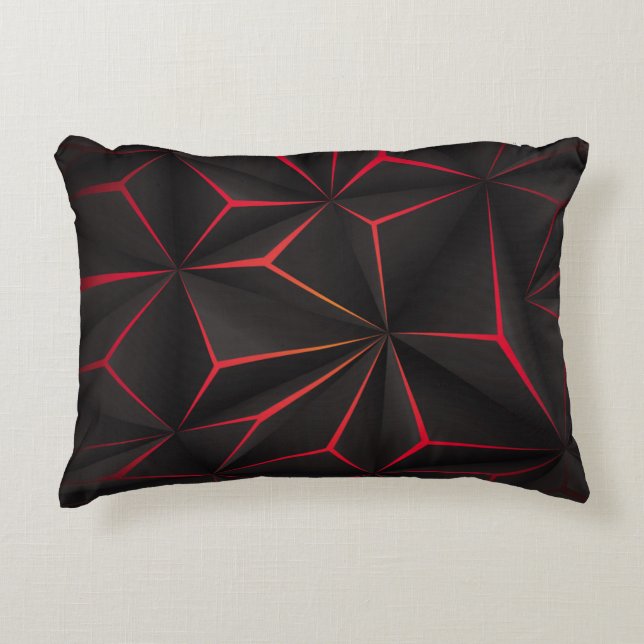 Abstract black polygon red light futuristic techno decorative cushion (Front)