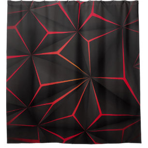 Abstract black polygon red light futuristic techno shower curtain