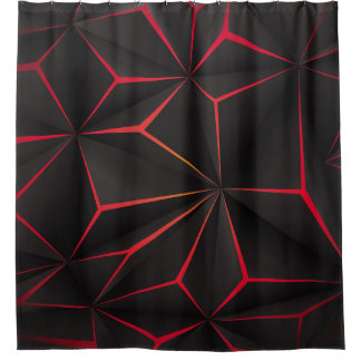 Abstract black polygon red light futuristic techno shower curtain