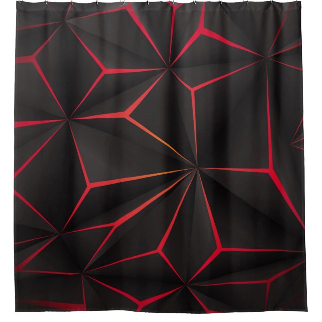 Abstract black polygon red light futuristic techno shower curtain (Front)