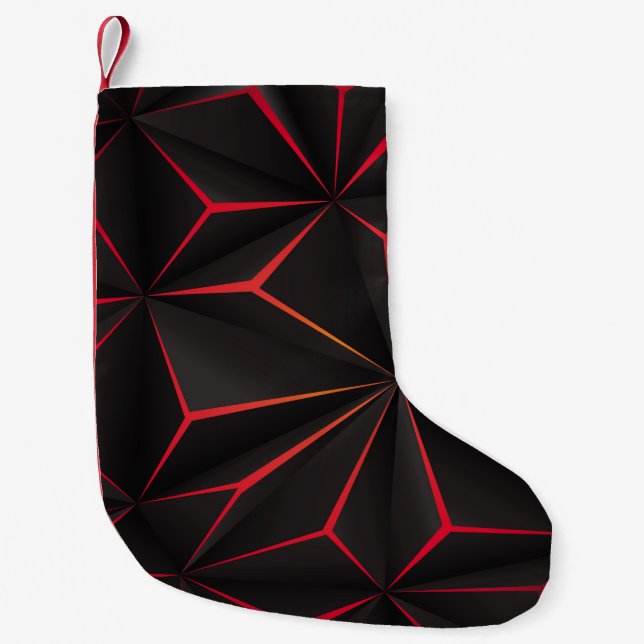 Abstract black polygon red light futuristic techno small christmas stocking (Front)