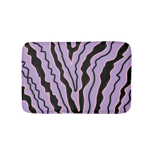 Abstract Black Purple Marble Boho Groovy Pattern Bath Mat (Front)
