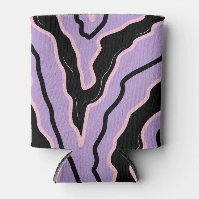Abstract Black Purple Marble Boho Groovy Pattern Can Cooler (Front)
