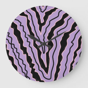 Abstract Black Purple Marble Boho Groovy Pattern Large Clock