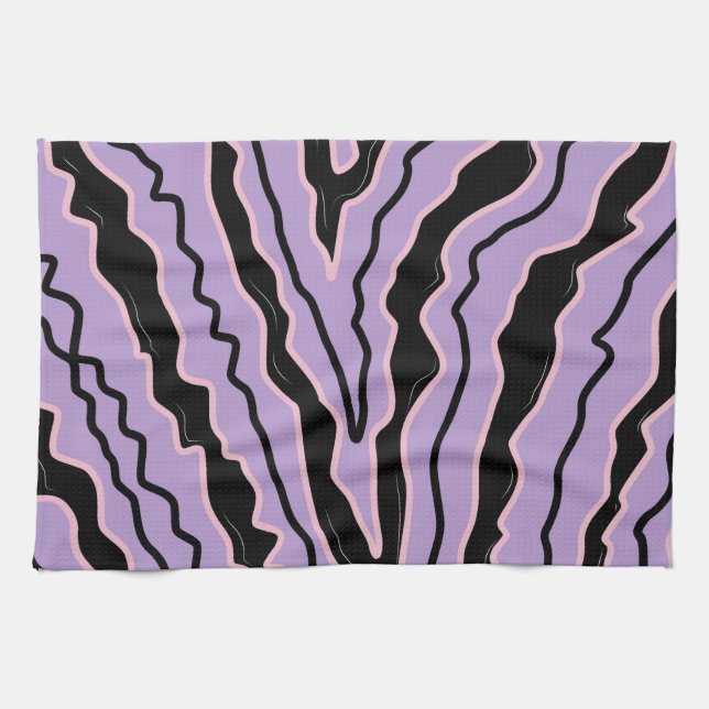 Abstract Black Purple Marble Boho Groovy Pattern Tea Towel (Horizontal)
