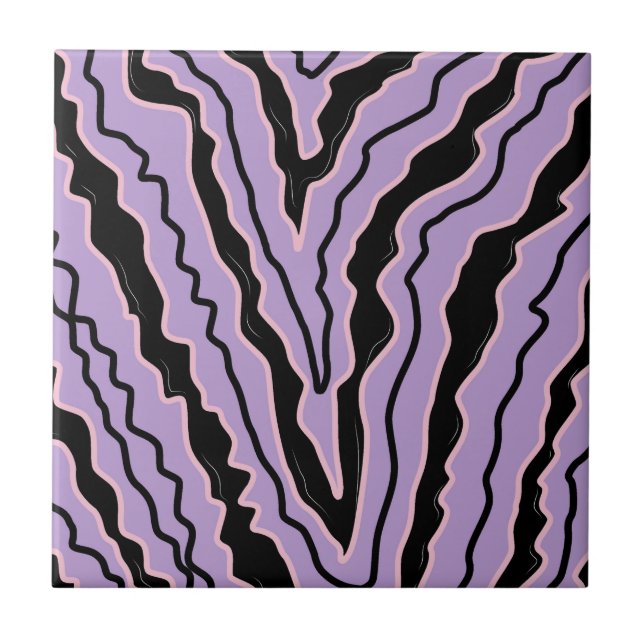 Abstract Black Purple Marble Stripe Bold Modern Ceramic Tile (Front)