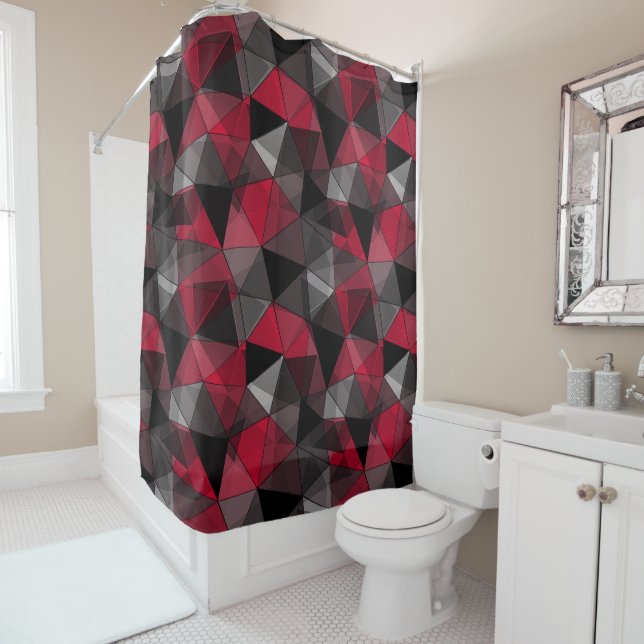 Abstract Black, red, grey geometric. Shower Curtain (In Situ)