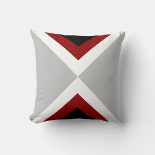 Abstract Black Red & White Shapes on Grey Cushion