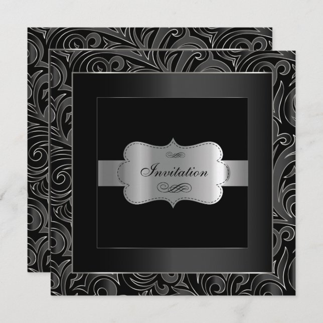 Abstract Black & Silver Party  | Anniversary Invitation (Front/Back)