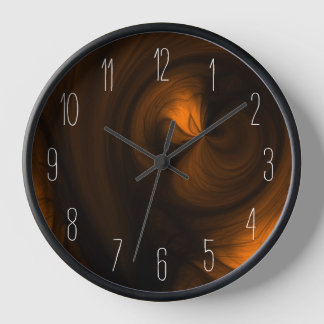Abstract Black Smoke Swirl - Orange  Clock
