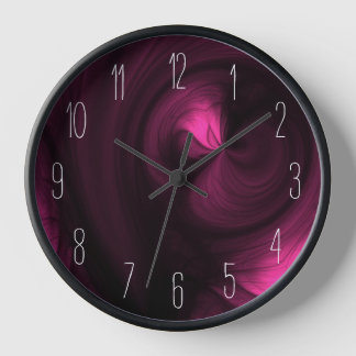 Abstract Black Smoke Swirl - Pink Clock