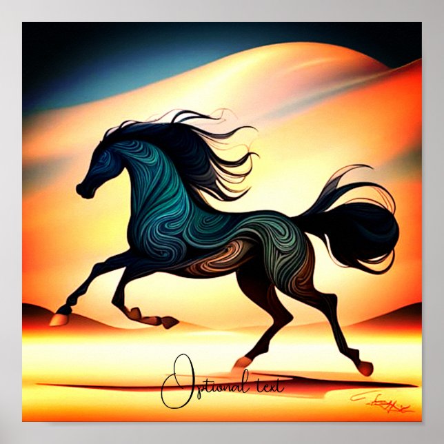 Abstract Black Stallion in Desert Poster (Front)