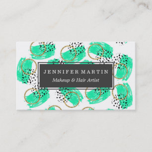 Abstract Black Teal and Faux Gold Brushstrokes Business Card