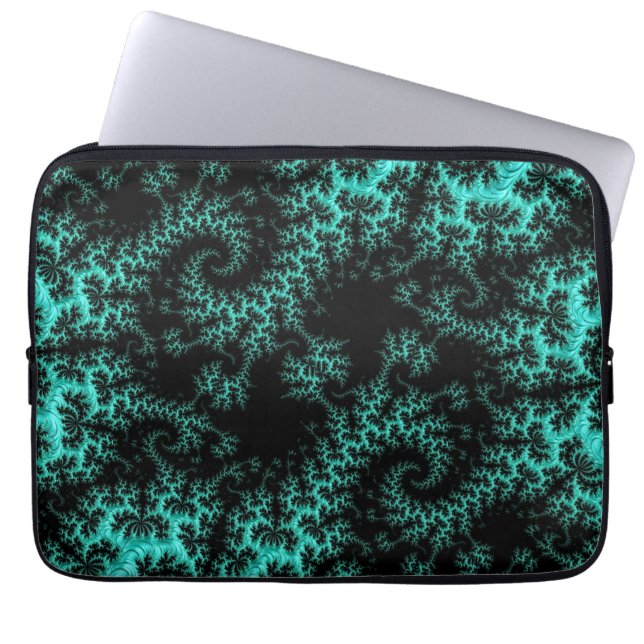 Abstract Black Teal Symmetrical Fractal Laptop Sleeve (Front)