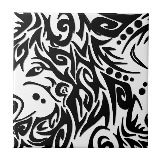 Abstract Black Tribal Ceramic Tile (Front)