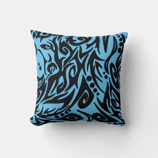 Abstract Black Tribal Design Solid Blue on Back Cushion (Front)