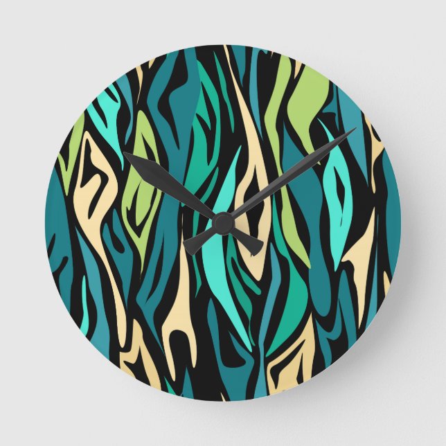 Abstract black turquoise round clock (Front)