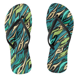 Abstract black turquoise thongs