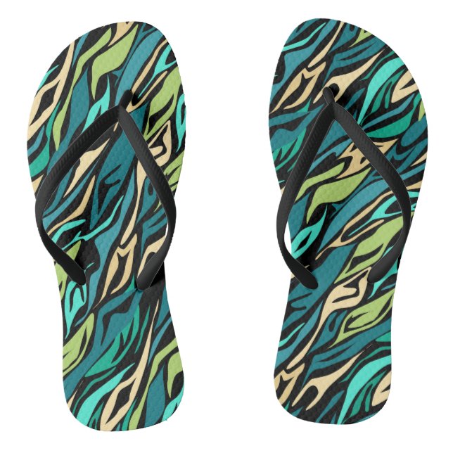 Abstract black turquoise thongs (Footbed)