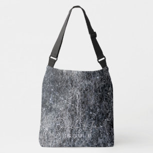 Abstract Black Watercolor Flourish w Custom Text Crossbody Bag