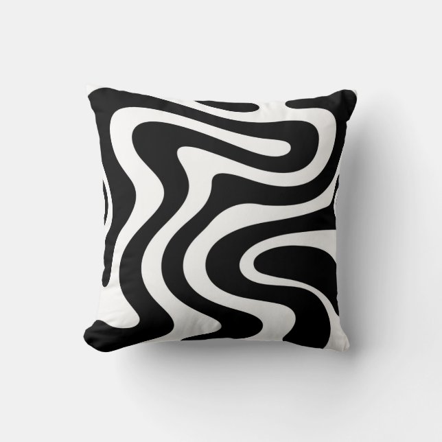 Abstract Black Wavy Lines Seamless Pattern  Cushion (Front)