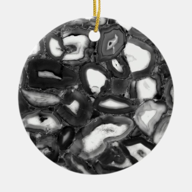 Abstract Black White agates geode  Ceramic Ornament (Front)