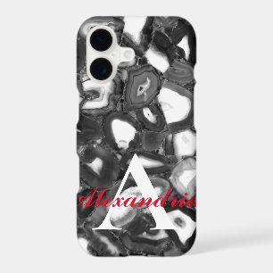 Abstract Black White agates geode monogram
