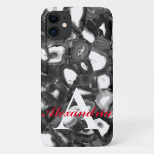 Abstract Black White agates geode monogram iPhone 11 Case